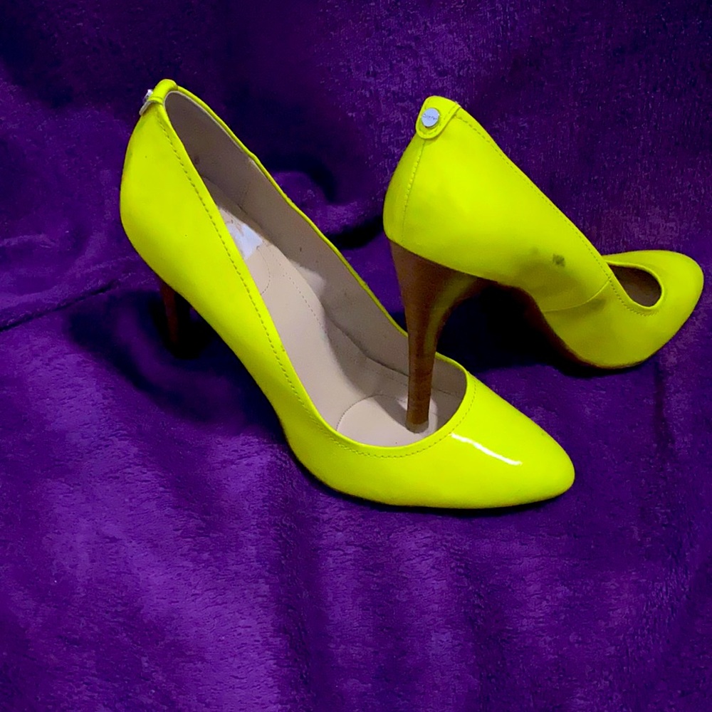 Fluorescent yellow pumps. Never worn.